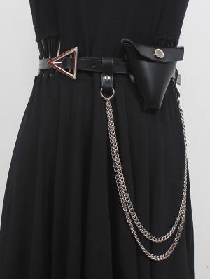 Triangular Buckle Thin Belt with Triangle Bag and Chain