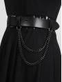 Black Gothic Punk Leather Wide Belt with Chain