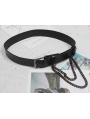 Black Gothic Punk Leather Wide Belt with Chain