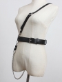 Black Gothic Punk PU Leather One-Shoulder Pin Buckle Chain Belt Harness