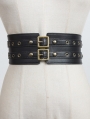 Black Gothic PU Leather Two Buckle Wide Girdle