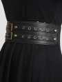 Black Gothic PU Leather Two Buckle Wide Girdle