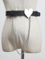 Black Gothic Punk Leather Heart Shaped Belt with Chain
