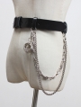 Black Gothic Punk PU Leather Wide Chain Belt with Metal Accessories
