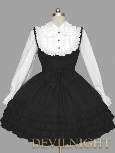 Black and White Long Sleeves School Gothic Lolita Dress
