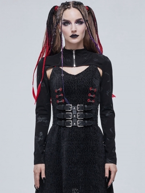 Black Gothic Patterned Long Sleeve Short Cape for Women