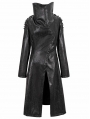 Black Gothic Punk Do Old Style PU Leather Long Coat for Women