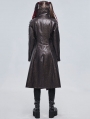 Brown Gothic Punk Do Old Style PU Leather Long Coat for Women
