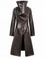 Brown Gothic Punk Do Old Style PU Leather Long Coat for Women