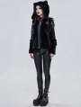 Black Gothic Cute Casual Warm Fur Short Hooded Jacket for Women