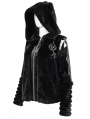 Black Gothic Cute Casual Warm Fur Short Hooded Jacket for Women