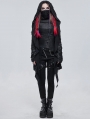 Black Gothic Punk Irregular Hooded Trench Coat for Women
