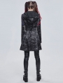 Dark Gray Gothic Punk Pentagram Hooded Long Coat for Women