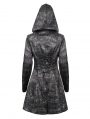 Dark Gray Gothic Punk Pentagram Hooded Long Coat for Women