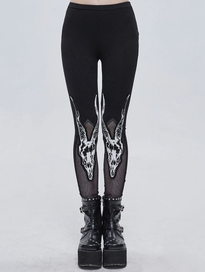 Black Gothic Punk Patterned Slim Fit Long Leggings for Women