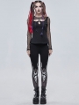 Black Gothic Punk Patterned Slim Fit Long Leggings for Women