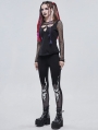 Black Gothic Punk Patterned Slim Fit Long Leggings for Women