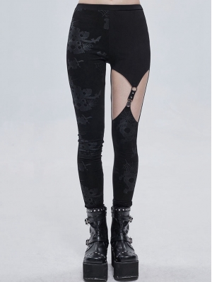 Black Gothic Punk Sexy Hollow Out Long Pants for Women