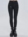 Black Gothic Punk Patterned Daily Wear Long Pants for Women