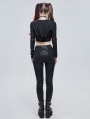 Black Gothic Punk Patterned Daily Wear Long Pants for Women