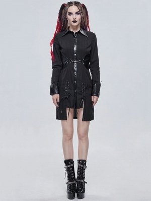 Black Gothic Punk Metal Long Sleeve Dress Shirt for Women