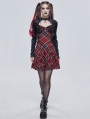 Black and Red Plaid Gothic Punk Daily Wear Long Sleeve Short Dress