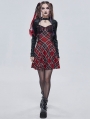 Black and Red Plaid Gothic Punk Daily Wear Long Sleeve Short Dress