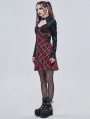 Black and Red Plaid Gothic Punk Daily Wear Long Sleeve Short Dress