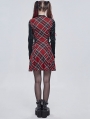 Black and Red Plaid Gothic Punk Daily Wear Long Sleeve Short Dress