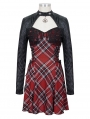 Black and Red Plaid Gothic Punk Daily Wear Long Sleeve Short Dress