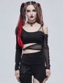 Black Sexy Gothic Punk Off-the-Shoulder Long Sleeve Short T-Shirt for Women