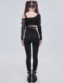 Black Sexy Gothic Punk Off-the-Shoulder Long Sleeve Short T-Shirt for Women