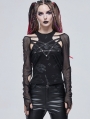 Black Sexy Gothic Punk Hollow Out Pentagram Long Sleeves T-Shirt for Women