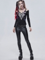 Black Gothic Punk Patterned Off-the-Shoulder Long Sleeve T-Shirt for Women