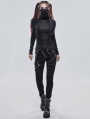 Black Gothic Punk High Collar Long Sleeve Asymmetrical T-Shirt for for Women