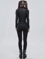 Black Gothic Punk High Collar Long Sleeve Asymmetrical T-Shirt for for Women