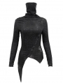 Black Gothic Punk High Collar Long Sleeve Asymmetrical T-Shirt for for Women