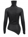 Black Gothic Punk High Collar Long Sleeve Asymmetrical T-Shirt for for Women