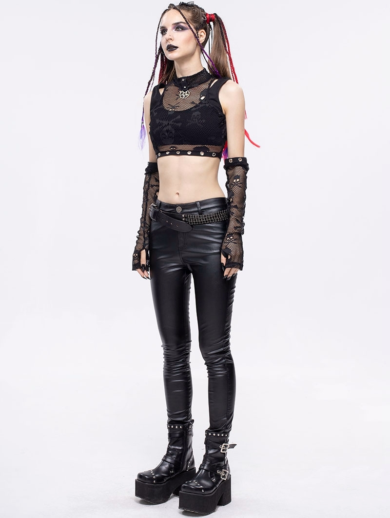 Black Gothic Punk Skull Pattern Tank Top with Detachable