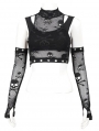 Black Gothic Punk Skull Pattern Tank Top with Detachable Sleeve for Women