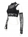 Black Gothic Punk Skull Pattern Tank Top with Detachable Sleeve for Women