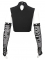 Black Gothic Punk Skull Pattern Tank Top with Detachable Sleeve for Women