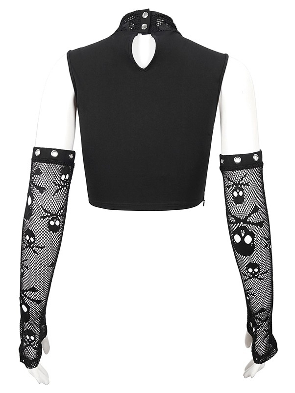Black Gothic Punk Skull Pattern Tank Top with Detachable