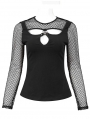 Black Gothic Punk Hollow-Out Long Sleeve T-Shirt for Women