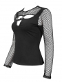 Black Gothic Punk Hollow-Out Long Sleeve T-Shirt for Women