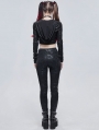 Black Sexy Gothic V-Neck Long Sleeve Hooded Short T-Shirt for Women