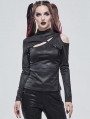 Black Sexy Gothic Punk Hollow-out Long Sleeve T-Shirt for Women