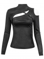 Black Sexy Gothic Punk Hollow-out Long Sleeve T-Shirt for Women