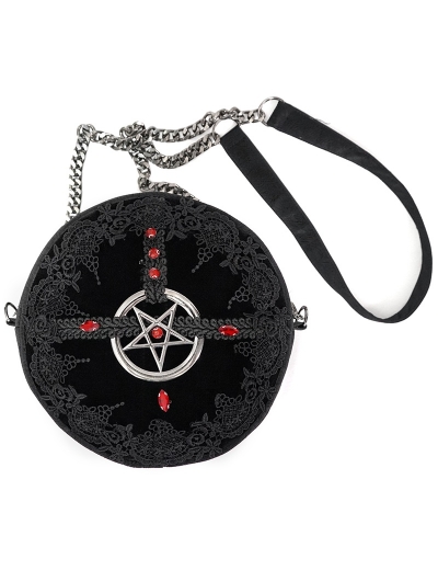 Black Gothic Lace Pentagram Round Chain Shoulder Bag