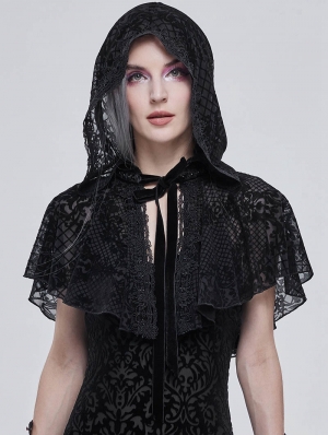 Black Retro Gothic Short Hooded Cape for Women